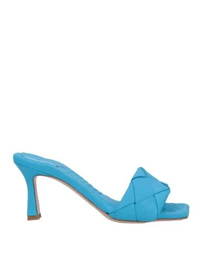 G.p. Per Noy Bologna G. P. Per Noy Bologna Woman Sandals Azure Size 8 Leather In Blue