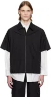 Gr10k Black Poplin Zipped Short Sleeve Shirt In Off Black