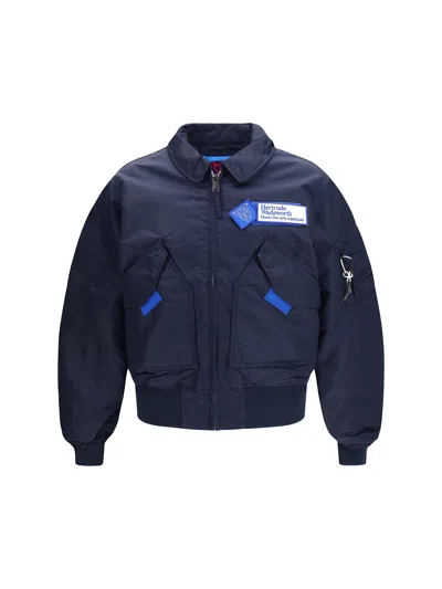 Gr10k Nylon Bomber Jacket With Logo In Blue