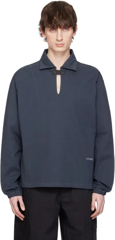 Gr10k Navy Jersey Midlayer Polo In Charcoal