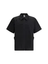 Gr10k Black Poplin Zipped Short Sleeve Shirt In Black