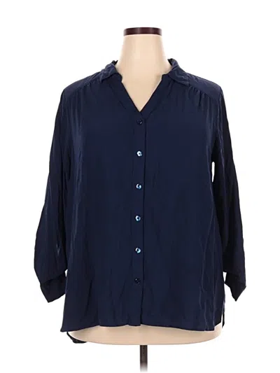 Pre-owned Grace 3/4 Sleeve Button Down Shirt In Blue