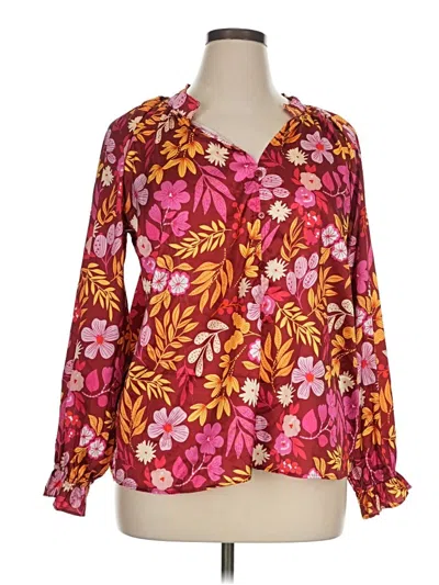 Pre-owned Grace & Emma Long Sleeve Blouse In Burgundy
