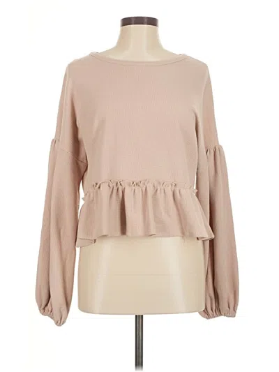 Pre-owned Grace & Emma Long Sleeve Blouse In Tan