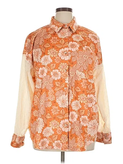 Grace & Emma Long Sleeve Button Down Shirt In Orange
