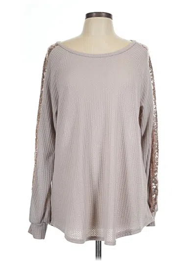 Pre-owned Grace & Emma Long Sleeve Top Gray Boatneck Tops