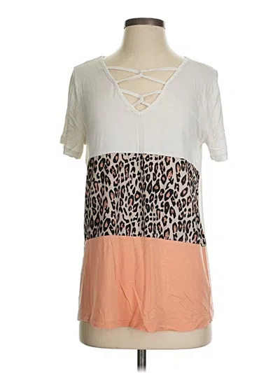 Pre-owned Grace & Emma Short Sleeve Top Ivory V-neck Tops