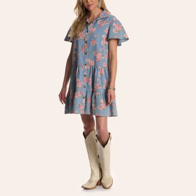 Grace & Emma Women's Blue Floral Print Tiered Mini Shirt Dress In Multi