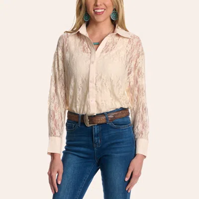 Grace & Emma Women's Kathryn Ivory Floral Lace Long Sleeve Shirt In Multi