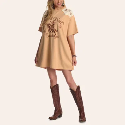 Grace & Emma Women's Pastel Orange Wild West Graphic T-shirt Dress In Multi