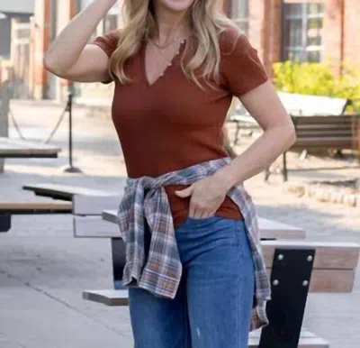 Grace & Lace Any Day Waffle Tee In Brown