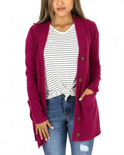 Grace & Lace Bambü Button Cardigan In Raspberry In Red