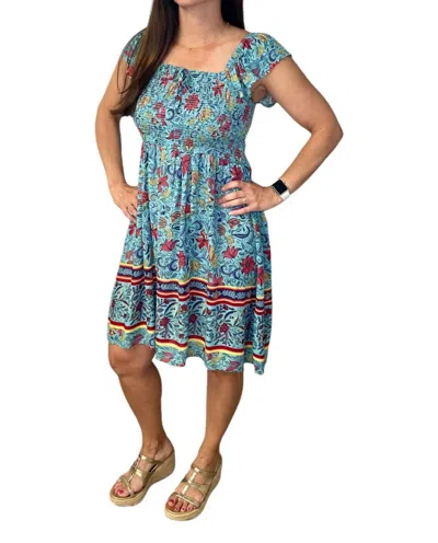Grace & Lace Border Print Smocked Dress In Multicolor