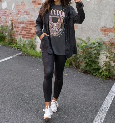 Grace & Lace Boyfriend Long Sleeve Button Up Shacket In Black