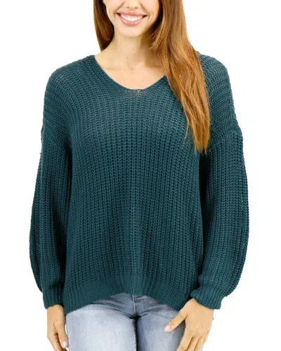 Grace & Lace Boyfriend Slouchy Knit Sweater In Blue Spruce In Green