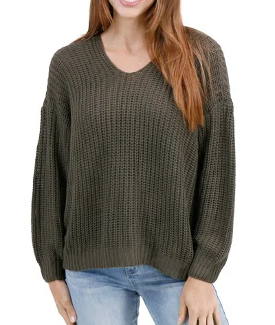 Grace & Lace Boyfriend Slouchy Knit Sweater In Olive In Green