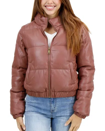 Grace & Lace Butter Faux Leather Puffer Jacket In Clay In Brown