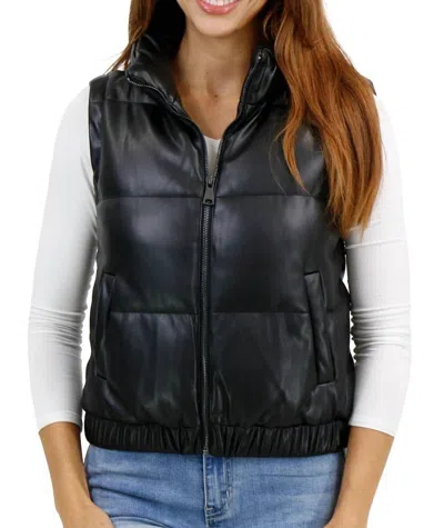 Grace & Lace Butter Faux Leather Puffer Vest In Black