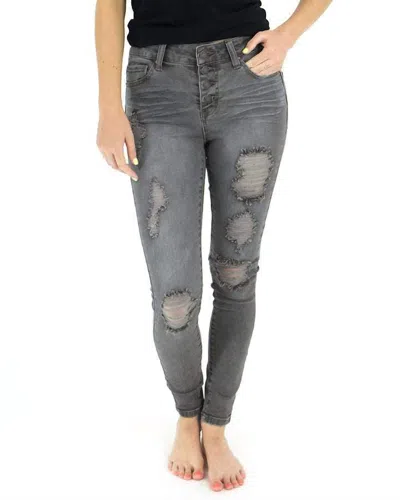 Grace & Lace Button Fly Distressed Jeggings In Grey In Gray