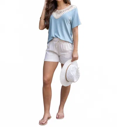 Grace & Lace Calia Crochet Short Sleeve Top In Harbor Mist In Blue