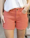 Grace & Lace Casual Colored Denim Shorts In Hot Coral In Red