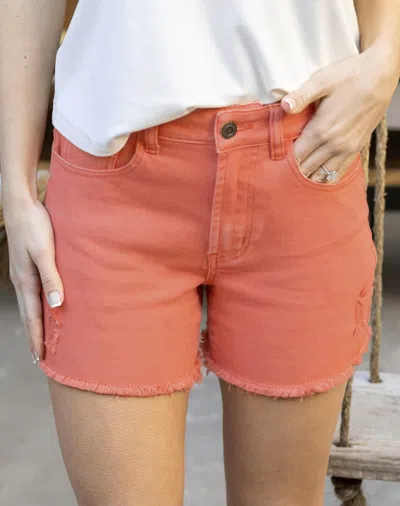 Grace & Lace Casual Colored Denim Shorts In Hot Coral In Red