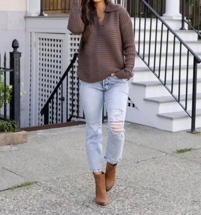 Grace & Lace Cinder Collared Sweater In Brown
