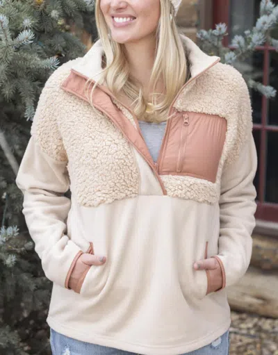 Grace & Lace Colorblock Fleece Pullover In Biscotti In Multi