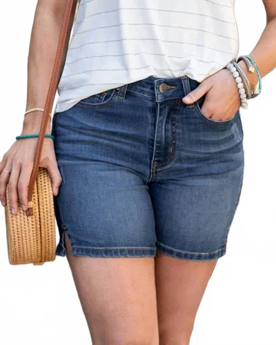 Grace & Lace Comfort Stretch Shorts In Dark Midwash In Blue