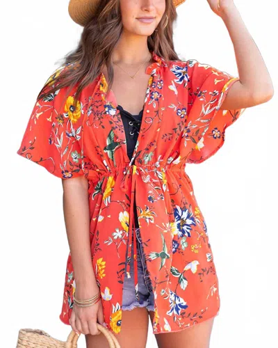 Grace & Lace Cover Up Kimono In Coral Floral In Orange
