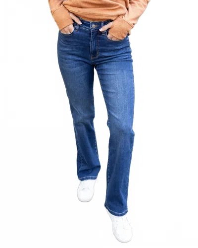 Grace & Lace Cozy Core Straight Leg Jeans In Dark Mid-wash In Blue