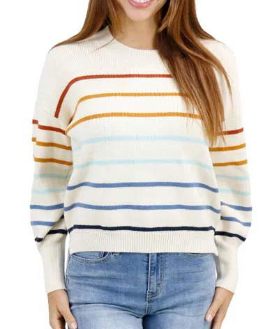 Grace & Lace Crew Neck Striped Sweater In Ivory-multi Stripe In Neutral