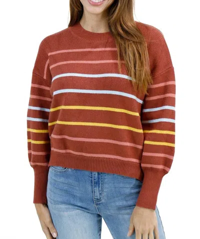 Grace & Lace Crew Neck Striped Sweater In Terracotta Stripe In Brown