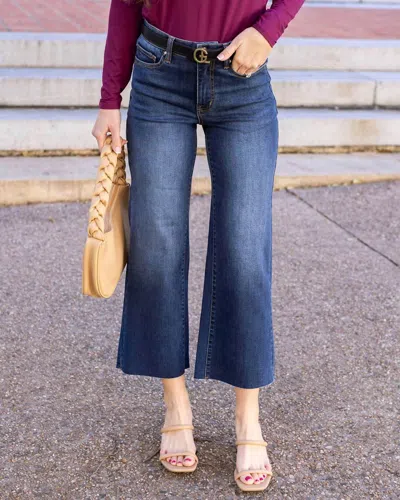 Grace & Lace Cropped Wide Leg Waist Shaper Jeans In Medium Dark Wash In Blue