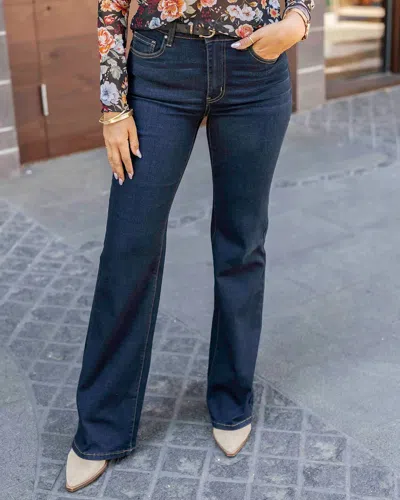 Grace & Lace Denim Flare Jeans In Dark-wash In Blue