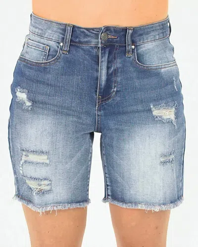 Grace & Lace Distressed 7" Shorts In Midwash In Blue