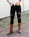 Grace & Lace Distressed Waist Shaper Jegging In Black In Black