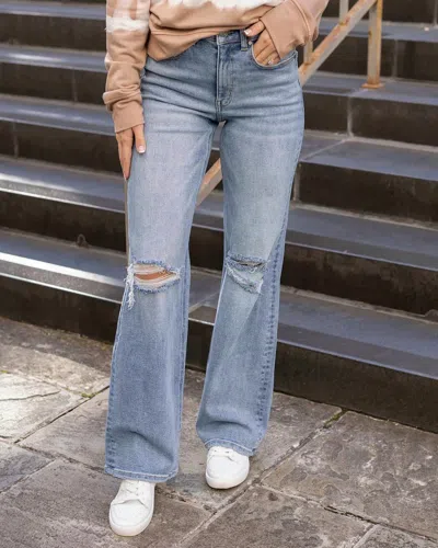 Grace & Lace Distressed Wide Leg Jeans In Light Blue