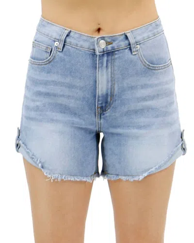 Grace & Lace Drop Hem Denim Shorts In Light Mid-wash In Blue