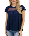 Grace & Lace Ellis Embroidered Top In Navy In Blue