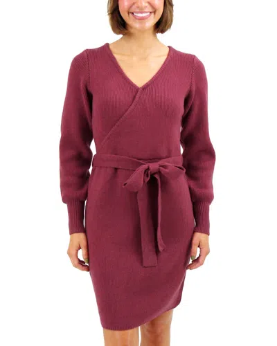 Grace & Lace Faux Wrap Sweater Dress In Cabernet In Red