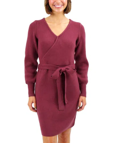 Grace & Lace Faux Wrap Sweater Dress In Cabernet In Red