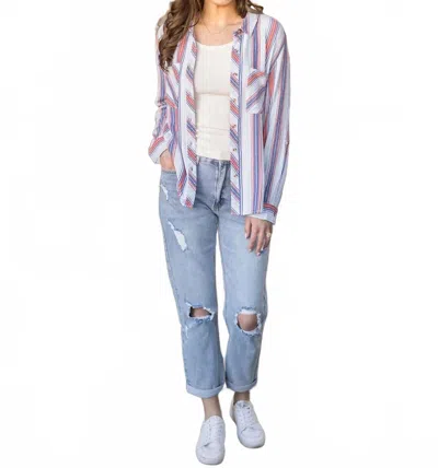 Grace & Lace Favorite Button Up In Red - Blue Stripe In Multi