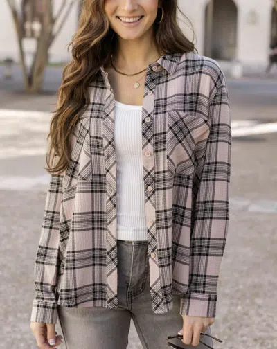 Grace & Lace Favorite Button Up Top In Blush/black Plaid