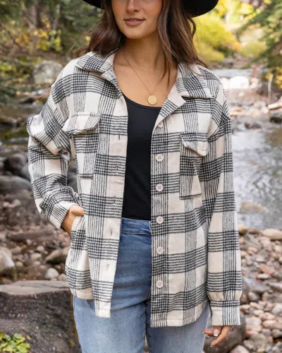 Grace & Lace Flannel Plaid Shacket In Ivory/black