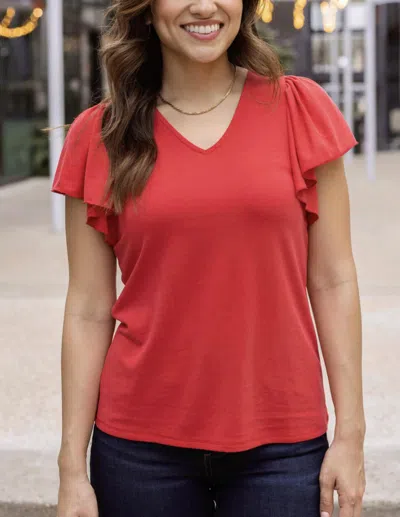 Grace & Lace Flutter Sleeve Top In Cherry In Red