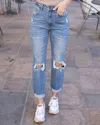 Grace & Lace High Rise Girlfriend Distressed Jeans In Medium Wash In Black