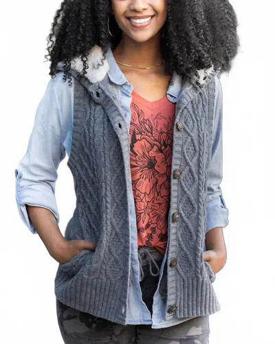 Grace & Lace Hooded Cable Knit Vest In Charcoal In Gray