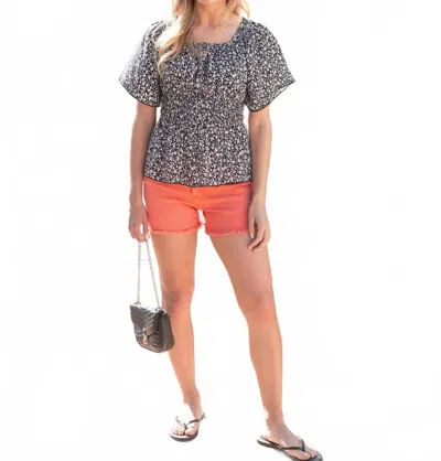 Grace & Lace Josie Smocked Top In Black Ditsy In Multi