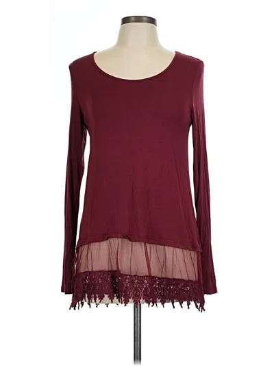 Pre-owned Grace & Lace Long Sleeve Top Burgundy Scoop Neck Tops